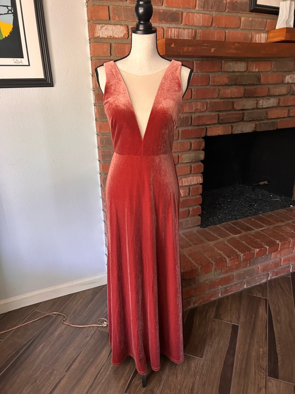 Jenny Yoo Collection Logan Deep-V Velvet Column Gown in English Rose Sz 4 - Picture 3 of 10